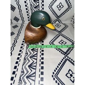 VINTAGE WOOD DUCK BOOKEND Painted Head‎ & Beak Body Wood Stained Felt Bottom